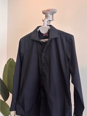 Men's Black Long-Sleeve Dress Shirt - Classic Point Collar